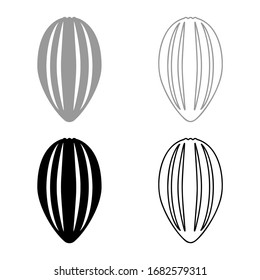 Cacao bob pod Cocoa fruit peel Chocolate seeds icon outline set black grey color vector illustration flat style image
