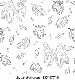 cacao botanical seamless vector pattern. Concept for print, packing design, menu, textile