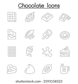 Cacao, Chocolate, Cocoa icon set in thin line style