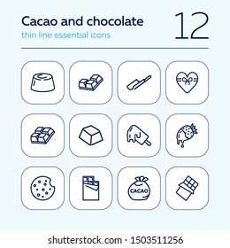 Cacao and chocolate line icon set. Candy, food, yummy. Confectionery concept. Can be used for topics like sweets, dessert, romantic gift
