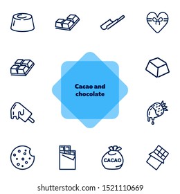 Cacao and chocolate line icon set. Candy, food, yummy. Confectionery concept. Can be used for topics like sweets, dessert, romantic gift