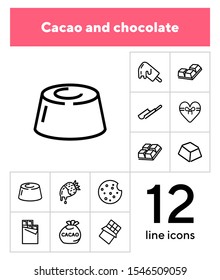 Cacao and chocolate line icon set. Candy, food, yummy. Confectionery concept. Can be used for topics like sweets, dessert, romantic gift