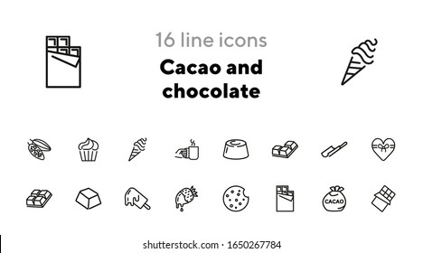 Cacao and chocolate line icon set. Candy, food, yummy. Confectionery concept. Can be used for topics like sweets, dessert, romantic gift