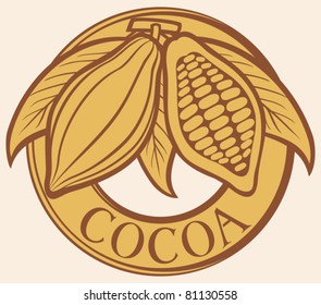 Cacao - cocoa beans label (symbol, badge, sticker)