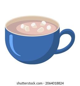 Cacao Cup with Marshmallows. Flat Style. Seasonal Winter Drink. Cup of Hot Chocolate with Straw icon for logo, label, sticker, print, recipe, menu , cafe decor and decoration