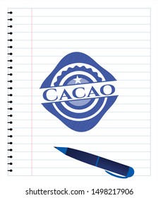Cacao draw (pen strokes). Blue ink. Vector Illustration. Detailed.