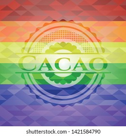 Cacao emblem on mosaic background with the colors of the LGBT flag