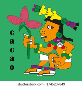 Cacao. Ethnic patterns of Native Americans art: the Aztec, Inca, Maya, (Mexico, Ecuador, Peru), Alaska Indians. Vector illustration