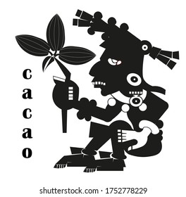 Cacao. Ethnic patterns of Native Americans art: the Aztec, Inca, Maya, (Mexico, Ecuador, Peru), Alaska Indians. Vector illustration. Black and white