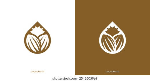 Cacao Farm. Chocolate Farm with Minimalist Style. Natural Cacao Beans Logo, Icon, Symbol, Vector, Design Inspiration.