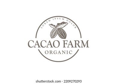 Cacao farm cocoa logo design organic fruit with leaf emblem badge style 