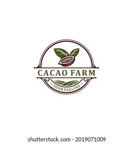 cacao farm logo with cocoa fruit and cocoa field