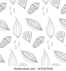Cacao fruts monochrome seamless pattern on white art design stock vector illustration for web, for print, product design, cover