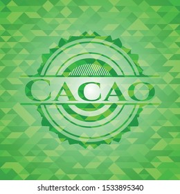 Cacao green emblem with mosaic ecological style background. Vector Illustration. Detailed.