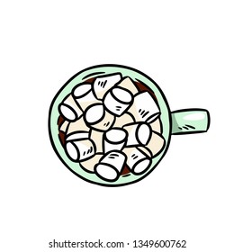 Cacao hot chocolate with marshmallow cute cartoon doodle