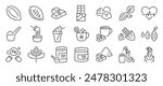 Cacao icon set. It includes cocoa, chocolate, dessert, drinks, recipes, and more icons. Editable Vector Stroke.