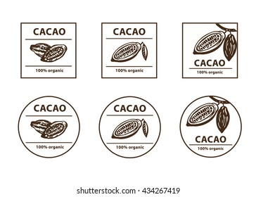 Cacao logo. Cacao bean sign. Cacao icon. Cacao label. Set of cacao logos.