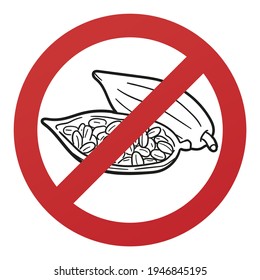 Cacao Symbol Isolated on White Background. Chocolate Seeds Vector Illustration Prohibition Stop Sign.