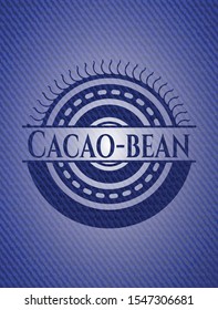 Cacao-bean emblem with denim texture. Vector Illustration. Detailed.