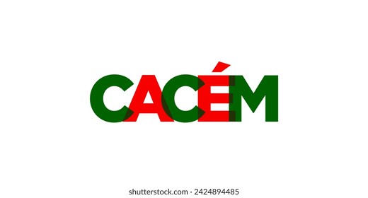 Cacem in the Portugal emblem for print and web. Design features geometric style, vector illustration with bold typography in modern font. Graphic slogan lettering isolated on white background.