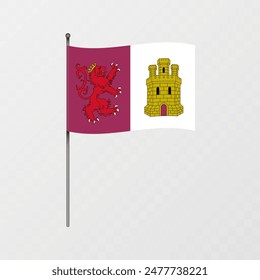 Caceres flag on flagpole. Vector illustration.