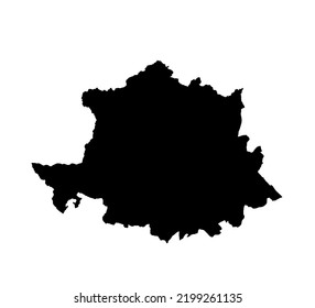 Caceres-Karte, Vektorgrafik, Silhouette, einzeln auf weißem Hintergrund. Hochdetaillierte Illustration. Spanien Provinz, Teil der autonomen Gemeinschaft Extremadura. Land in Europa, EU-Mitglied.