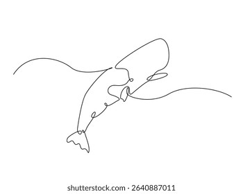 Cachalot or sperm whale single outline illustration. Continuous line art drawing of sperm whale.
