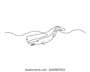 Cachalot or sperm whale single outline illustration. Continuous line art drawing of sperm whale.