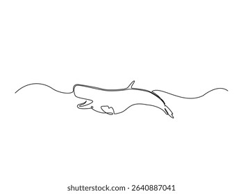 Cachalot or sperm whale single outline illustration. Continuous line art drawing of sperm whale.