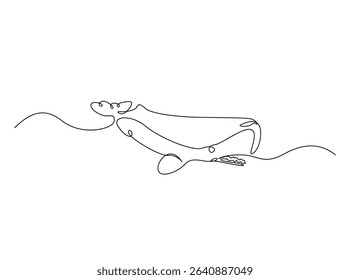 Cachalot or sperm whale single outline illustration. Continuous line art drawing of sperm whale.
