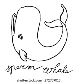 Cachalot or sperm whale - sketch doodle line art