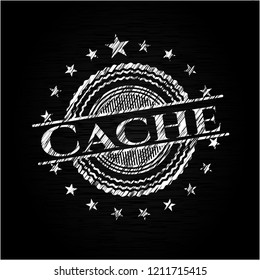 Cache chalkboard emblem on black board