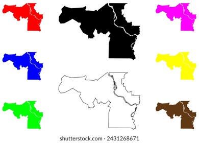 Cachoeiro de Itapemirim ciudad (República Federativa de Brasil, Espírito Santo estado) mapa ilustración vectorial, dibujo de garabato Cachoeiro de Itapemirim mapa