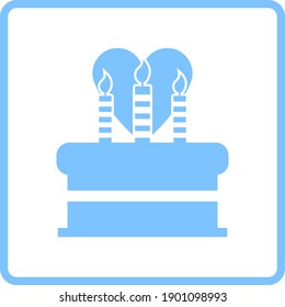 Cacke With Candles And Heart Icon. Blue Frame Design. Vector Illustration.