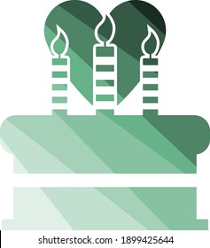 Cacke With Candles And Heart Icon. Flat Color Ladder Design. Vector Illustration.