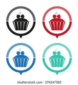 Cacke - vector icon; map pointer;  message bubble