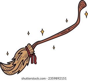 Cackling Witch Broom halloween Illustration for poster, promotion, etc