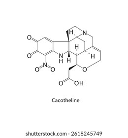Estrutura esquelética cacotelina. Ilustração esquemática do composto alcaloide derivado. Diagrama simples, fórmula química.