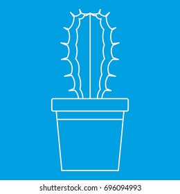 Cactaceae cactus in a pot icon blue outline style isolated vector illustration. Thin line sign