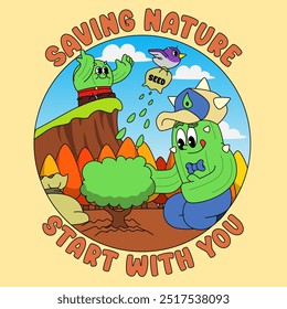 Cactbro's Saving Nature Character Illustration