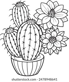 Cacti Blooming with Spikes Coloring Page for Children and Adults