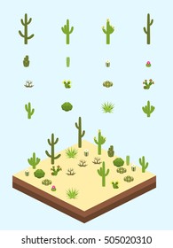 Cacti and bushes for isometric American desert scene.

