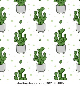 Cacti in cartoon style hand drawn seamless pattern for wrapping paper, gift wrap, textile, fabric and wallpapers.