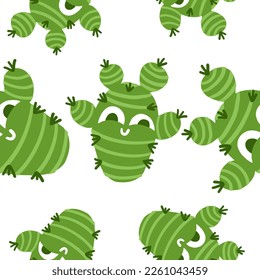 Cacti characters pattern. Vector illustration in cartoon flat style isolated on white background.