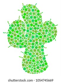 Cacti collage of filled circles in variable sizes and fresh green color tints. Vector circle elements are combined into cacti collage. Freshness vector illustration.