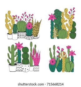 Cacti compositions. Vector. Isolated.