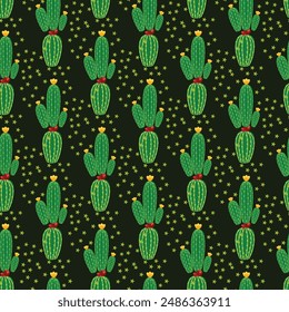 Cacti And Dots Seamless Vector Pattern Design