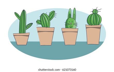 Cacti. Easter Illustration.