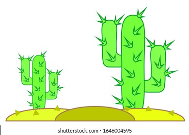 Cacti in the field. Wild west. Vector image.