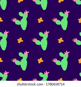Cacti are green on a purple background. Pattern for Halloween, fabric, packaging paper, background, Wallpaper, postcards.